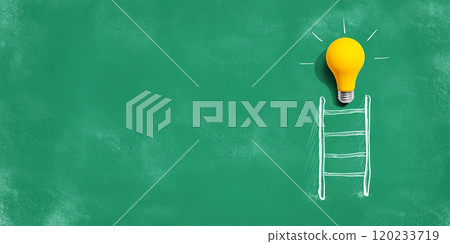 Yellow light bulb at the top of the ladder 120233719