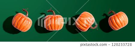 Autumn orange pumpkins overhead view Autumn orange pumpkins overhead view 120233728