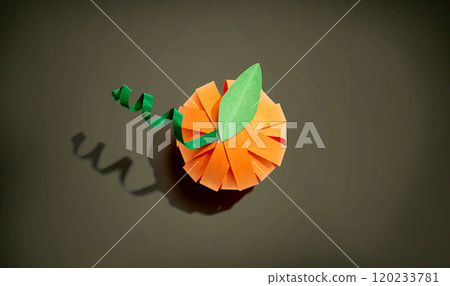 Paper craft autumn pumpkin overhead view Paper craft autumn pumpkin overhead view 120233781