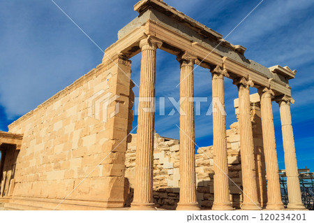 Erechtheion (Erechtheum) or Temple of Athena Polias is an ancient Greek Ionic temple on the north side of the Acropolis in Athens, Greece 120234201