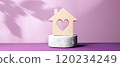 Miniature wooden block house with a heart - 3D 120234249