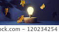 Light bulb on a podium with autumn leaves - 3D 120234254