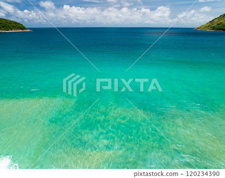 Beautiful sea surface in summer season seascape background ,Nature sea beach background,High angle view waves seascape nature view 120234390