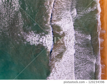 Beautiful sea surface in summer season seascape background ,Nature sea beach background,High angle view waves seascape nature view 120234396