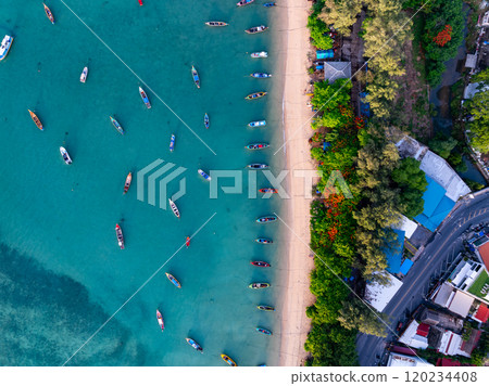 Beautiful sea in summer season with long tail fishing boats Beautiful sea in summer season with long tail fishing boats 120234408