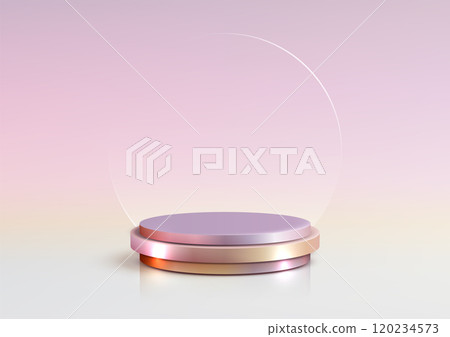 3D Metallic Gradient Podium with Translucent Frame on Pink Backdrop for Modern Luxury Product Showcase 3D Metallic Gradient Podium with Translucent Frame on Pink Backdrop for Modern Luxury Product Showcase 120234573
