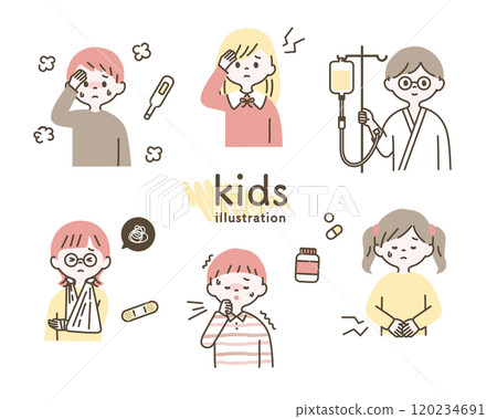 Illustration set of injured and sick children Illustration set of injured and sick children 120234691