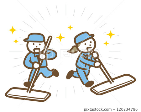 年輕清潔人員拖地勁兒十足（全身） 120234786