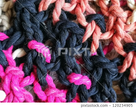 Spread awareness of using jute fibre as modern fashion element. Traditional background with rope knots pattern. Colored rope knot design for business card, flyer, tiles, textile printing Spread awareness of using jute fibre as modern fashion element. Traditional background with rope knots pattern. Colored rope knot design for business card, flyer, tiles, textile printing 120234905