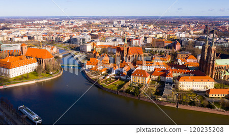Aerial view on the city Wroclaw and gothic cathedral. Poland 120235208