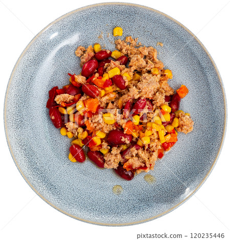 Mexican tuna salad with kidney beans, corn, and spices 120235446