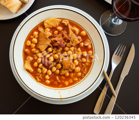 National Spanish dish tripe Callos la Gallega - thick broth with chickpeas National Spanish dish tripe Callos la Gallega - thick broth with chickpeas 120236345
