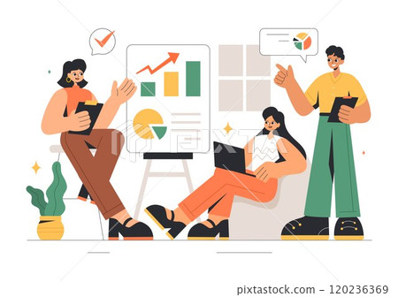 Vector Illustration of Women Leaders in Business, featuring a Female Leader in Meetings Focused on Career Growth, Victory, and Goal Achievement 120236369