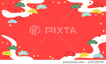 Snake and pine frame material (red background, colorful pine) Snake and pine frame material (red background, colorful pine) 120236709