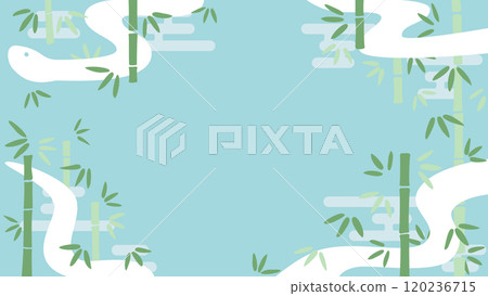 Snake and bamboo frame material (light blue background, green bamboo) 120236715