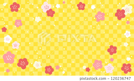 Plum blossom frame material (yellow checkered background) 120236747