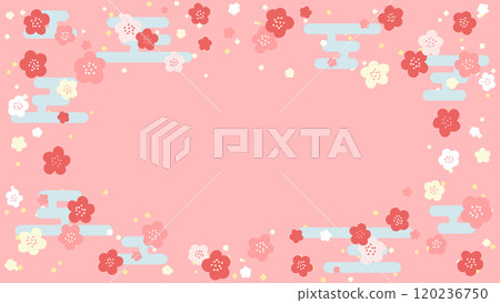 Plum blossom frame material (pink background, clouds) 120236750