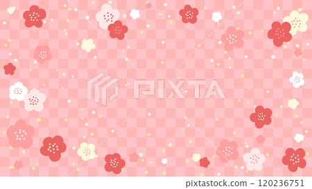Plum blossom frame material (pink checkered background) 120236751