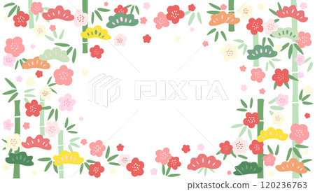 Cute pine, bamboo and plum frame material 120236763