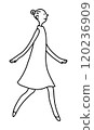 A young woman walking and waving her hands, monochrome line drawing 120236909