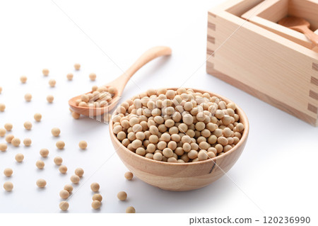 Soybeans in a wooden bowl 120236990