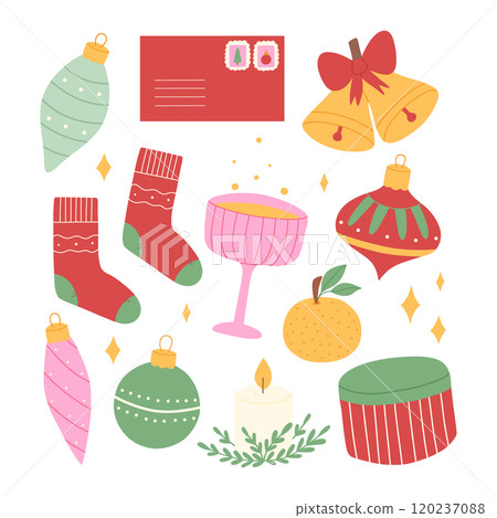 Set of Christmas elements isolated on white background. Vector illustration. Collection of Christmas decorations. 120237088