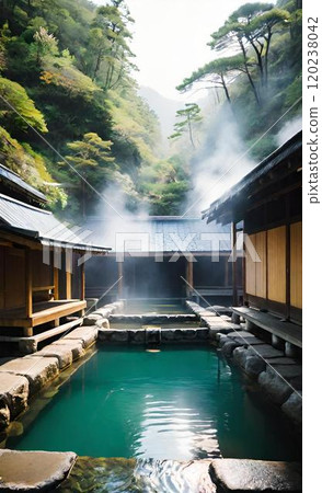 從溫泉旅館的客房看到的溫泉 120238042