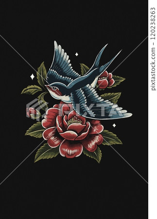 紅玫瑰和玫瑰花燕子和牡丹 120238263