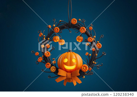 A Halloween wreath featuring a spooky round frame of twisted branche 120238340