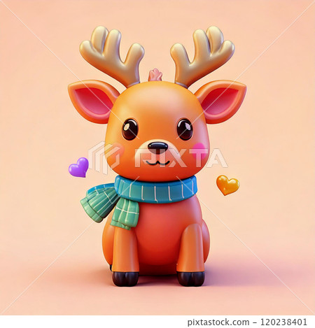 Reindeer wearing a 3D clay-style scarf 120238401