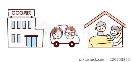 Medical staff driving from the hospital to make a house call 120238863