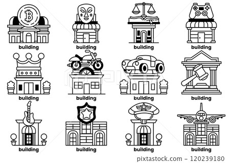 A set of illustrations in the concept of shop building in a line drawing style 120239180