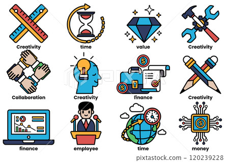 set of illustrations in the concept of business in line drawing style set of illustrations in the concept of business in line drawing style 120239228