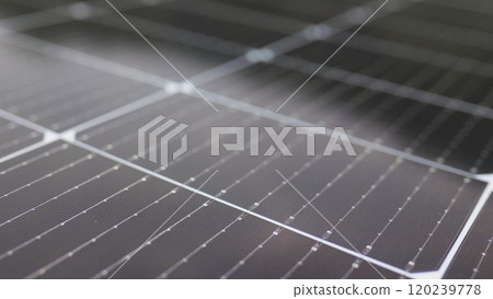 Photovoltaic solar panel extreme close up. Solar panel, photovoltaic, alternative electricity source. Close-up Photovoltaic energy station at home. Solar panels on the roof 120239778