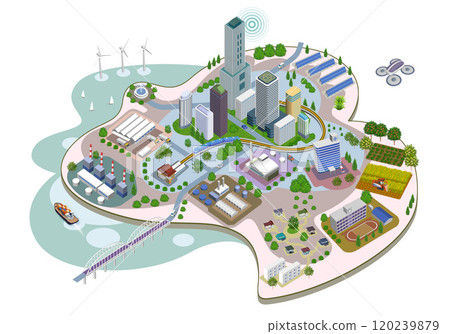 隨著人工智慧不斷發展的智慧城市的街景插圖 - 可用的變化 120239879