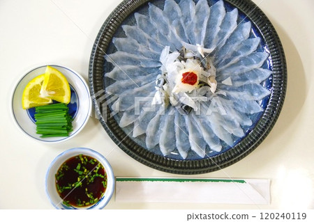Eating fugu sashimi in Yamaguchi Prefecture Eating fugu sashimi in Yamaguchi Prefecture 120240119