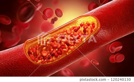 3DCG image of cholesterol accumulating and clogging blood vessel walls Arteriosclerosis Medical material 3DCG image of cholesterol accumulating and clogging blood vessel walls Arteriosclerosis Medical material 120240130