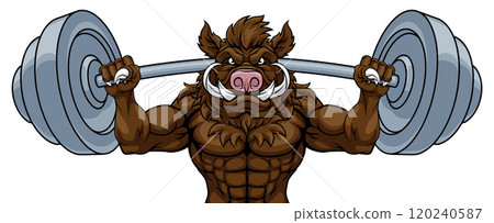 Boar Razorback Hog Weight Lifting Gym Mascot Boar Razorback Hog Weight Lifting Gym Mascot 120240587