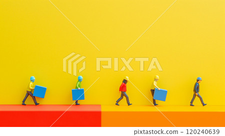 攜帶彩色背景塊的微型人 120240639