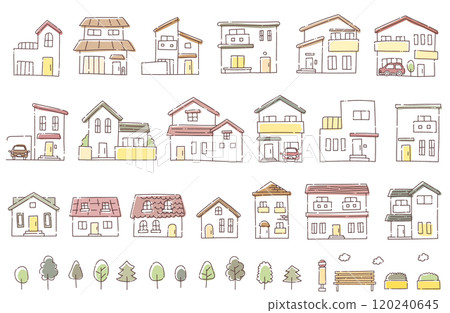 Hand-drawn vector illustration of houses and buildings (on white background) Hand-drawn vector illustration of houses and buildings (on white background) 120240645