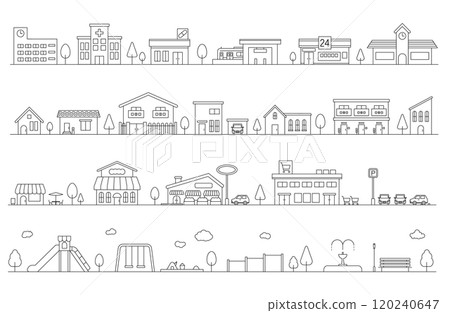 Vector illustration line drawing of cityscape and buildings (ashirai) 120240647