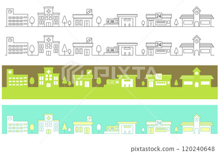 Cityscape (school, hospital, station, convenience store, kindergarten) frame vector illustration (watercolor style) Cityscape (school, hospital, station, convenience store, kindergarten) frame vector illustration (watercolor style) 120240648