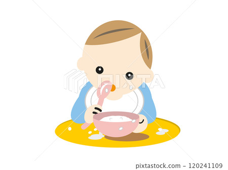 Baby eating rice with a spoon 120241109