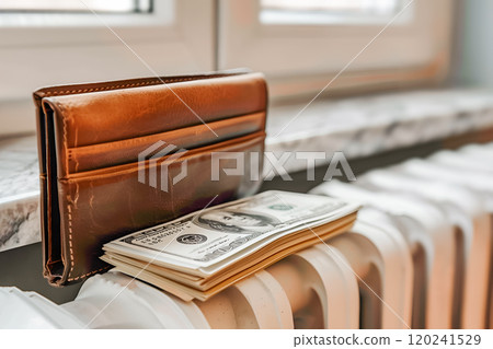 Wallet placed in front of a modern radiator 120241529