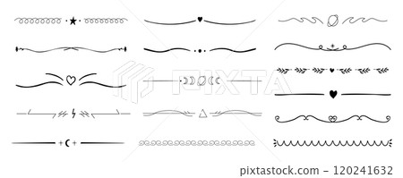 Swirl line divider, doodle decorative fancy ornament border, simple hand drawn frame. Retro curve set flourish thin decorations. Swirl line divider, doodle decorative fancy ornament border, simple hand drawn frame. Retro curve set flourish thin decorations. 120241632