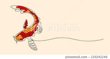 Continuous line drawing of koi carp fish. Minimalist color linear sketch isolated on light background. Hand drawn vector illustration. 120242248