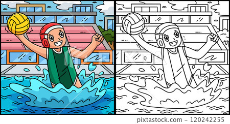 Water Polo Female Catching the Ball Illustration 120242255