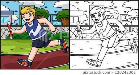 Track and Field Athlete Running Baton Illustration 120242302