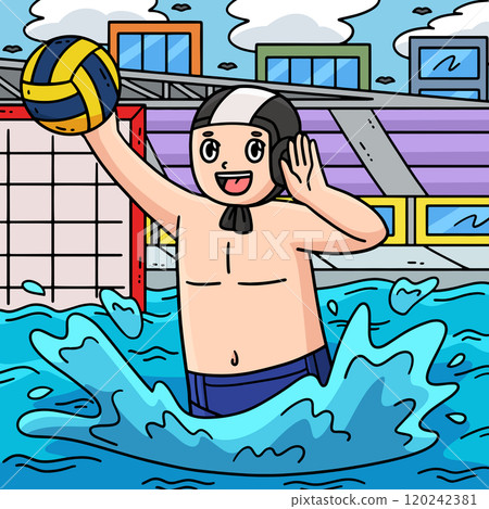 Water Polo Player Calling Out to Teammate Colored Water Polo Player Calling Out to Teammate Colored 120242381