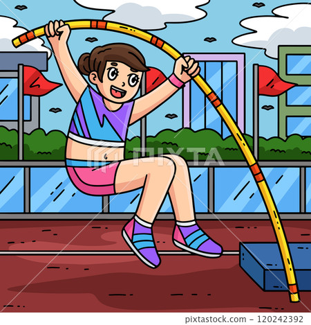 Track and Field Female Pole Vaulting Colored Track and Field Female Pole Vaulting Colored 120242392